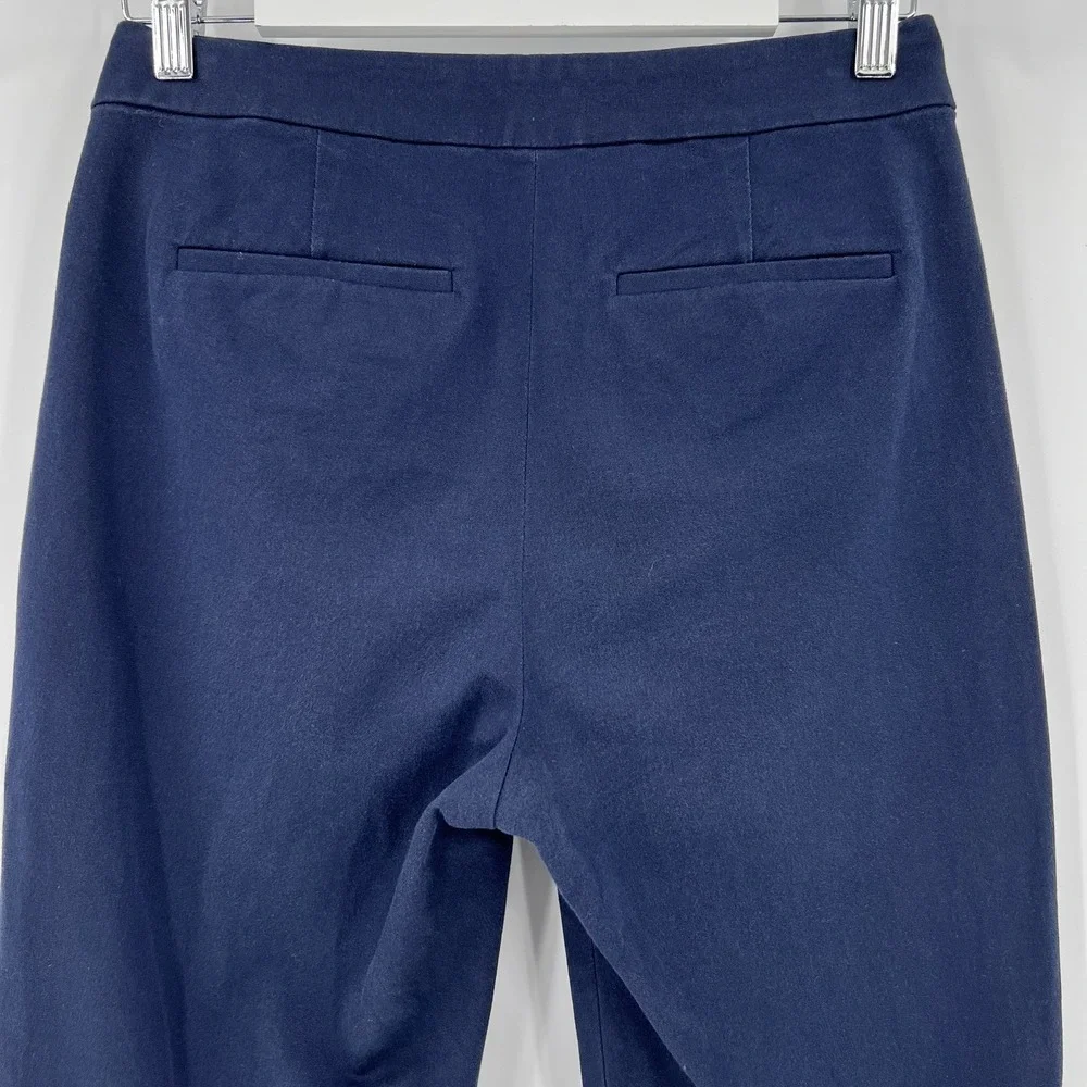 J. Crew Women's Size 4 Kate Straight Leg Pants Bi-Stretch Cotton Navy Blue BF401